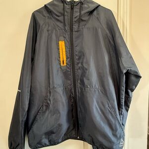 Reebok Black Hooded Windbreaker with Yellow Zip Accent